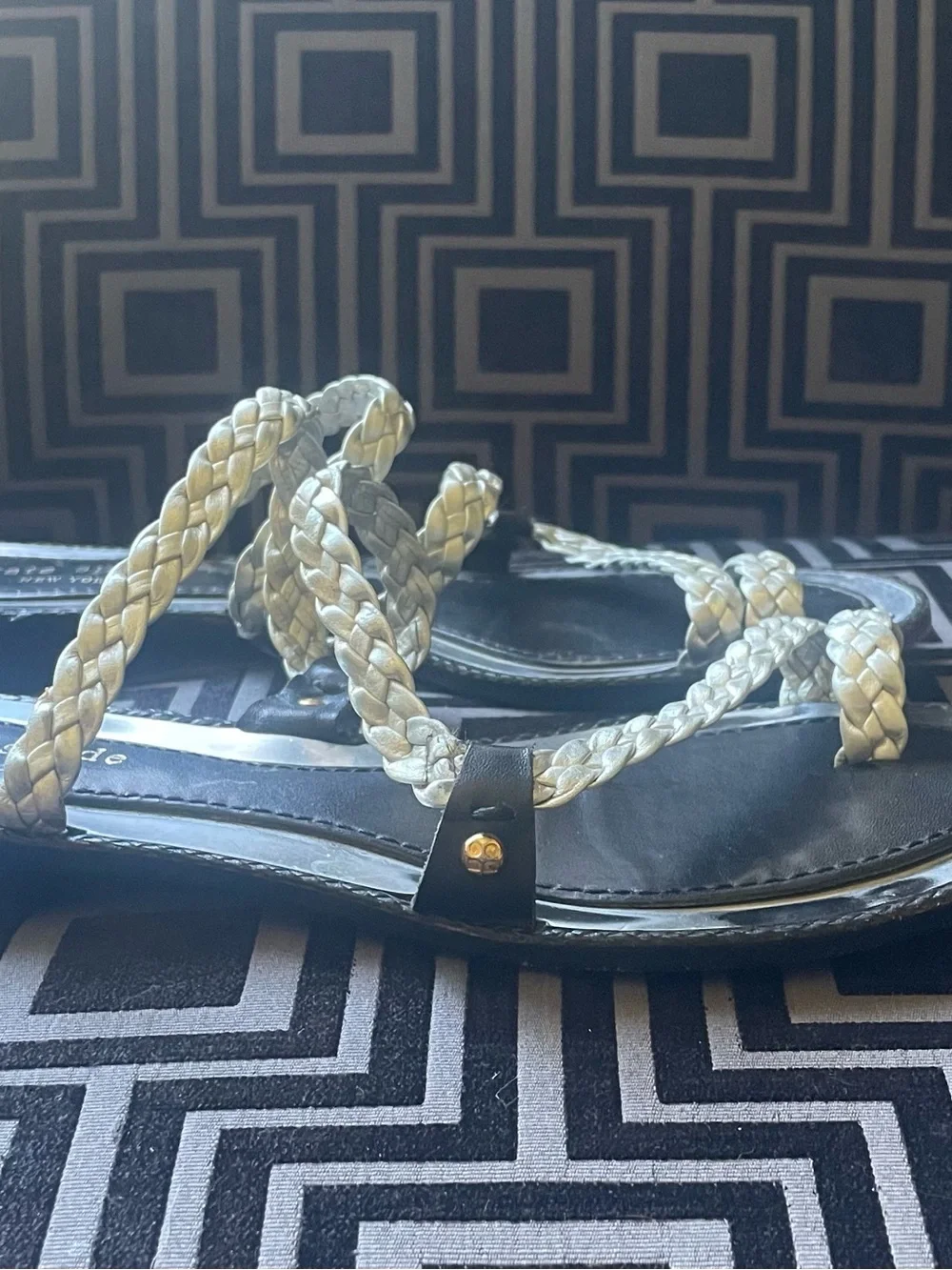 kate spade metallic silver braided slide sandals